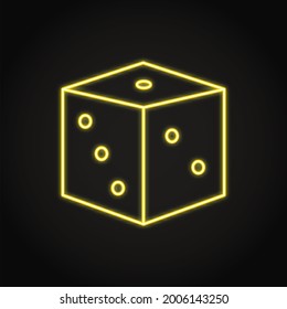 Neon Dice Icon In Line Style. Probability Theory Symbol.