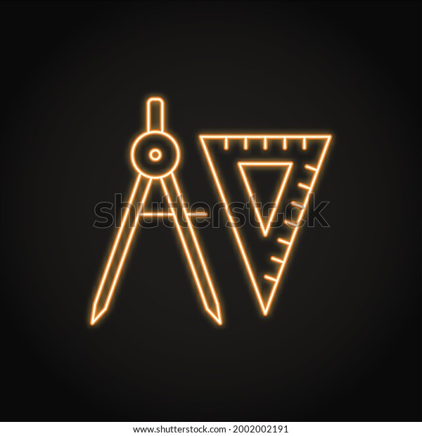 Neon dividers and square\
ruler icon in line style. Measuring and drafting instruments\
symbols.