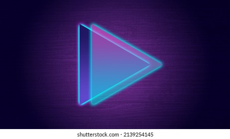 Neon double triangle frame with shining effects on gradient dark background. Empty glowing techno backdrop.Modern background design