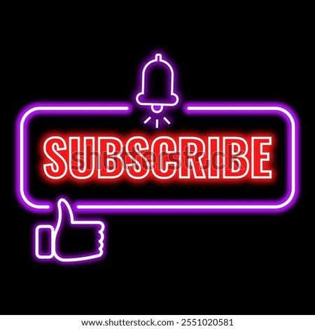 Neon editable subscribe button for download with purple and red colour