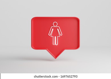 Neon Female Symbol. Red Pin Chat Box Isolated Over A White Background.  3d Render Neon Sings.