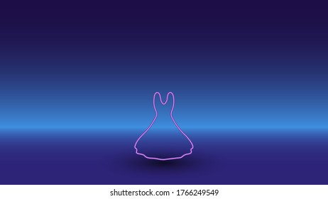 Neon flared dress symbol gradient blue background  The isolated symbol is located in the bottom center  Gradient blue and light blue skyline
