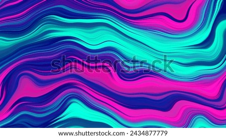 Neon fluid abstract background. Wavy lines with cyan magenta navy blue colors. High quality photo