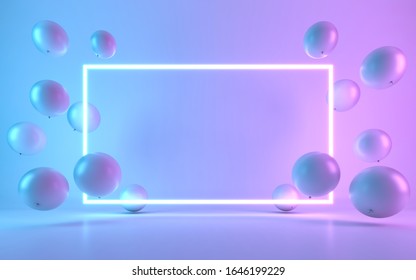 Neon Frame Sign With Balloon. 3d Rendering