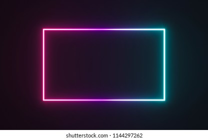 Neon frame sign in the shape of a rectangle. 3d illustration