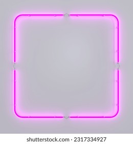 Neon frame sign in the shape of rectangle. 3d illustration.