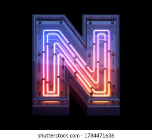 Neon Game Font. 3d Rendering