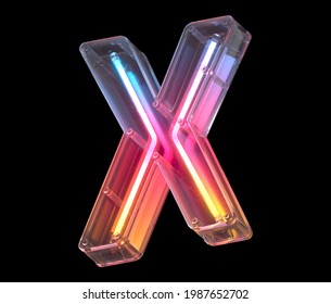 Neon In A Glass Case Font. Letter X. 3d Rendering.