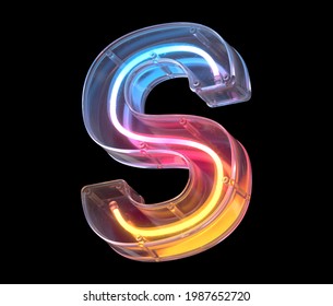 Neon In A Glass Case Font. Letter S. 3d Rendering.