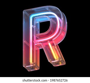 Neon In A Glass Case Font. Letter R. 3d Rendering.