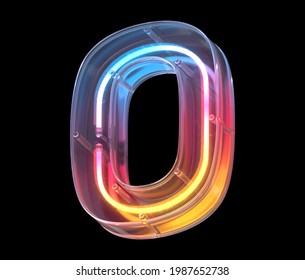 Neon In A Glass Case Font. Letter O. 3d Rendering.