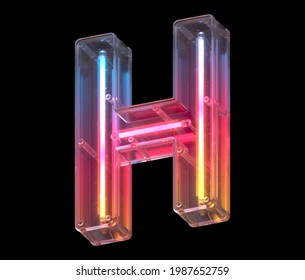 Neon In A Glass Case Font. Letter H. 3d Rendering.