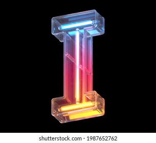 Neon In A Glass Case Font. Letter I. 3d Rendering.