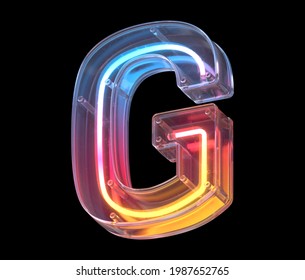 Neon In A Glass Case Font. Letter G. 3d Rendering.