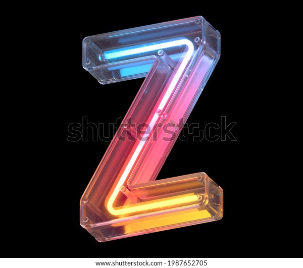 Neon in a\
glass case font. Letter Z. 3d\
rendering.