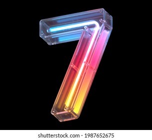 Neon In A Glass Case Font. Number 7. 3d Rendering.