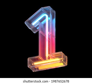 Neon In A Glass Case Font. Number 1. 3d Rendering.
