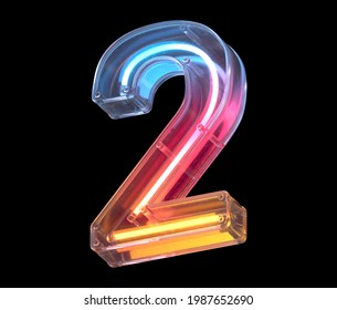 Neon In A Glass Case Font. Number 2. 3d Rendering.