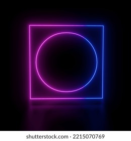 Neon Glowing Circle And Rectangle Shape 3D Illustration Image