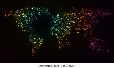 Neon Glowing Dotted World Map For Big Data Visualization And Heat Map Infographics