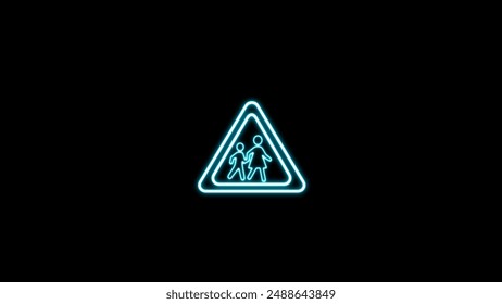 Neon glowing in front school road cross sign board. School crossing sign. school zone traffic sign. children crossing triangle caution warning road sign. - Powered by Shutterstock