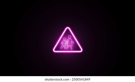 Neon glowing in front school road cross sign board. School crossing sign. school zone traffic sign. children crossing triangle caution warning road sign. - Powered by Shutterstock