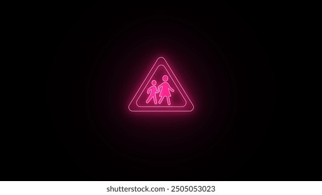 Neon glowing in front school road cross sign board. School crossing sign. school zone traffic sign. children crossing triangle caution warning road sign. - Powered by Shutterstock