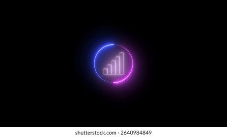Neon Glowing Graph with Circular Border on Black Background for Technology and Business Presentation neon