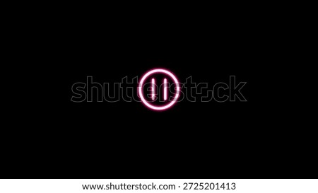 Neon glowing pause button on the black background background.
