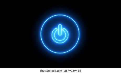Neon glowing power button icon. Neon light power button turning on and off icon. blue neon Power Button icon on the black background.