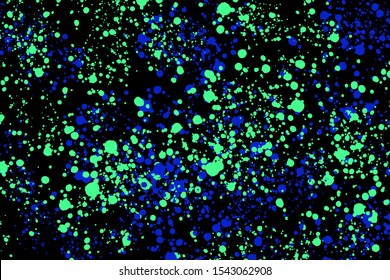 Neon Green And Blue Paint Splashes On Black Background. Abstract Texture For Web-design, Digital Printing Or Concept Design.