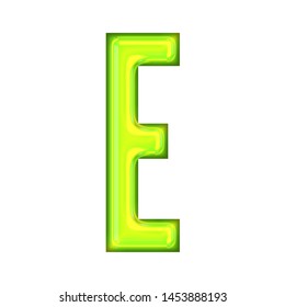 Neon Green Glowing Letter E In A 3D Illustration With A Shiny Glass Neon Tube Glow Effect In A Gothic Font Isolated On White With Clipping Path
