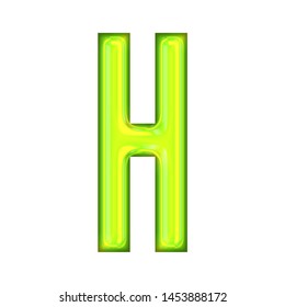Neon Green Glowing Letter H In A 3D Illustration With A Shiny Glass Neon Tube Glow Effect In A Gothic Font Isolated On White With Clipping Path