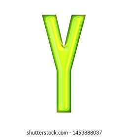 Neon Green Glowing Letter Y In A 3D Illustration With A Shiny Glass Neon Tube Glow Effect In A Gothic Font Isolated On White With Clipping Path