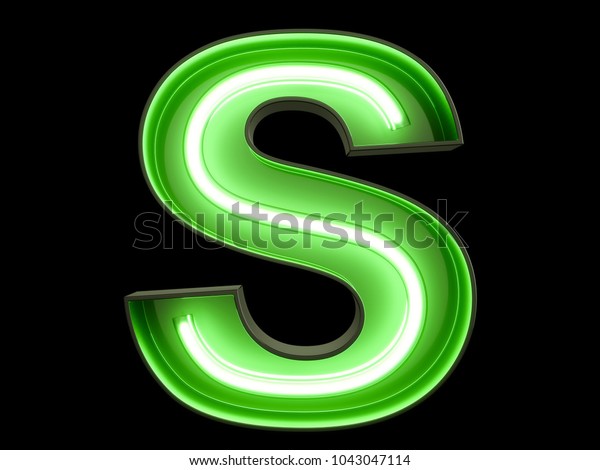 ネオンの緑のライトアルファベット文字sのフォント 黒い背景にネオン