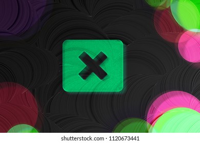 Neon Green Window Close Glass Icon On The Black Painted Background. 3D Illustration Of Green Cancel, Close, Delete, Dismiss, Modal, Remove Icon Set On The Dark Black Background.