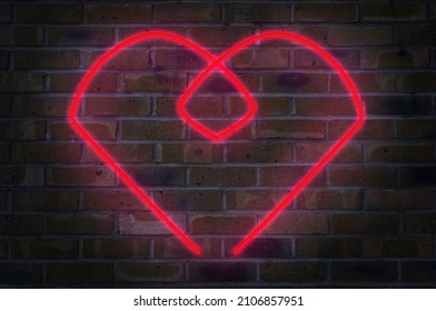 Neon Heart On Brick Backgrond