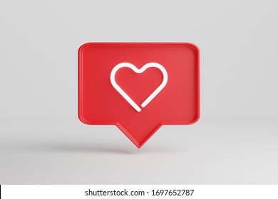 Neon Heart Symbol. Red Pin Chat Box Isolated Over A White Background.  3d Render Neon Sings.