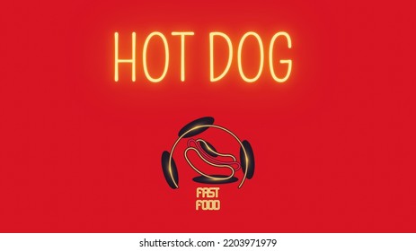 Neon Illustration Red Banner With Hot Dog Icon.