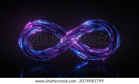 Neon infinity sign. 3D render illustration