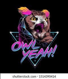 Neon infused synthwave design of an owl.