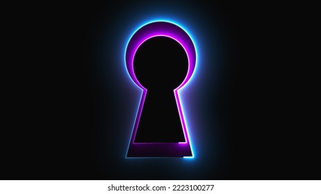 Neon keyhole. Computer generated 3d render. 3D Illustration