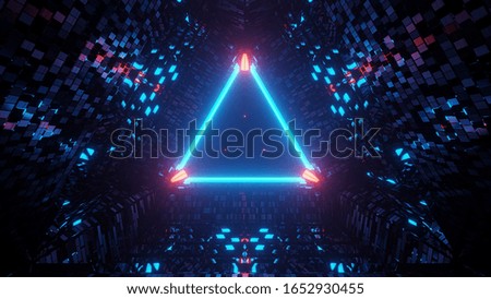 The neon laser lights in a triangular shape with a black background
