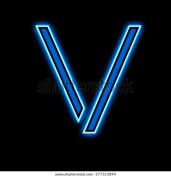 Neon Letter V Blue On Black Stock Illustration