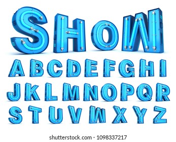 Neon light alphabet 3d rendering with Clipping path