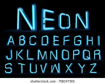 Neon light alphabet 3d rendering 
