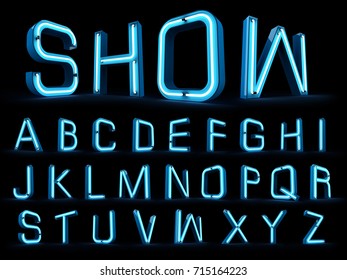 Neon Light Alphabet 3d Rendering