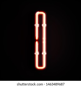 Neon light alphabet character I font. Neon tube letters glow effect on orange background. 3d rendering