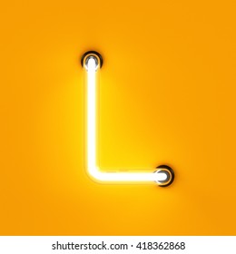 Neon Light Alphabet Character L Font. Neon Tube Letters Glow Effect On Orange Background. 3d Rendering