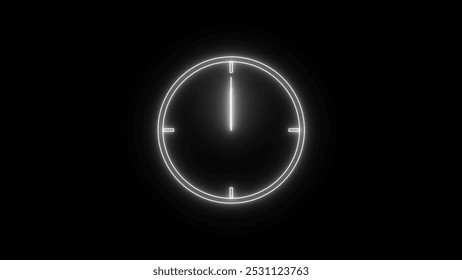 neon light analog clock isolated animated on black background. Stopwatch.